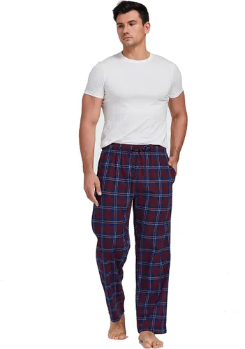 Vista 5 de Pantalones de pijama para hombre, de franela de 100% algodón, supersuaves, a cuadros