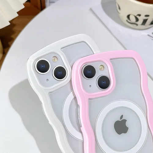 Vista 4 de Yeddabox Magsafe - Funda compatible con iPhone 13, diseño de ondas, lindo marco de colores de caramelo con ondas de agua, a prueba de golpes