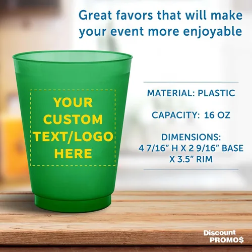 Vista 4 de Vasos de plástico esmerilado personalizados para estadios, paquete de 100, texto promocional, logotipo, 16 onzas, vasos de fiesta reutilizables