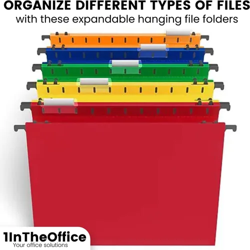 Vista 2 de 1InTheOffice Carpetas colgantes de polietileno expandibles tamaño carta, bolsillo para archivos colgantes, divisores de archivo, surtido