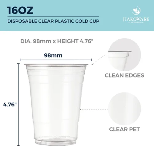 Vista 2 de HAKOWARE de Harvest Pack, 1000 unidades, vasos de plástico ultra transparentes de 16 onzas, vasos desechables para fiestas de boda, vasos
