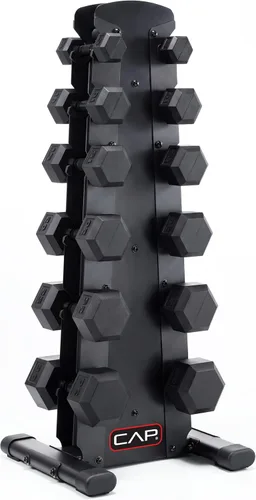 Vista 29 de CAP Juego de mancuernas hexagonales con revestimiento de goma con estante de almacenamiento, opciones de 100 a 210 libras, almacenamiento compacto