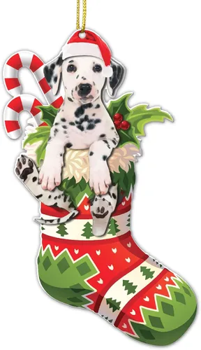 Vista 11 de Adorno acrílico plano de Navidad para perro de montaña bernés, adorable cachorro de montaña bernés en calcetín con bastones de caramelo, decoración