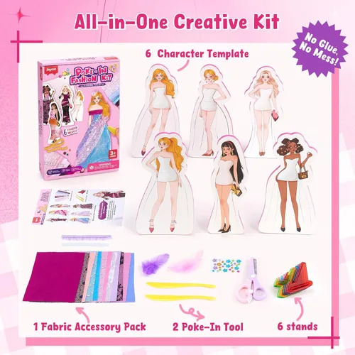 Vista 8 de JoyCat Kit de arte Poke de diseño de moda para niñas, 6 maniquíes sin coser