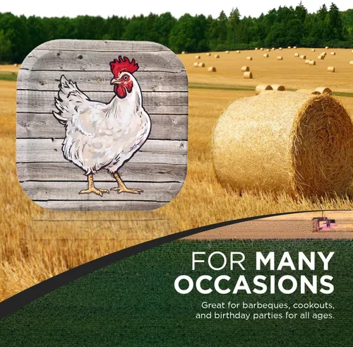 Vista 3 de Havercamp 8 platos de fiesta de madera de granero Papel temático de madera para picnics y fiestas Plato de pollo cuadrado de 9 pulgadas