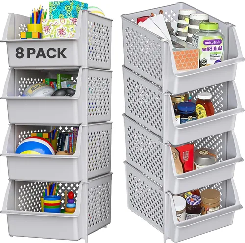 Vista 8 de TidyFriend - Contenedores apilables de almacenamiento para despensa, paquete de 8 contenedores apilables para organizar alimentos, cocina y Negro