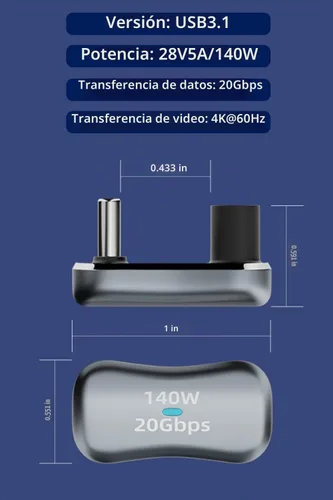 Vista 6 de AreMe - Adaptador USB C de ángulo de 180 grados, 2 unidades, color gris