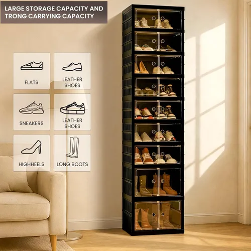 Vista 5 de Organizador de Zapatos Plegable Caja de Almacenamiento, Estante de Zapatos Plegable Portátil Extra Grande para Closet, Caja de Almacenamiento