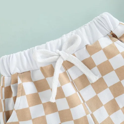 Vista 5 de Pantalones cortos de verano para bebé, con estampado a cuadros, de algodón, casuales, cintura elástica, pantalones cortos para correr