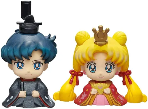 Vista 2 de Megahouse Sailor Moon Petit Chara Hinamatsuri: Usagi & Mamoru - Juego de 2 figuras, multicolor