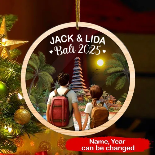 Vista 2 de Adornos personalizados de Bali Indonesia para viajeros, pareja, recuerdo, vacaciones, nombre personalizado, adorno de amor, regalo para marido