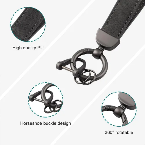 Vista 3 de Kewucn Llavero de Cuero Genuino para Automóvil, Portallaves Universal de Metal Resistente para Automóvil con Anillo en D Antipérdida para Hombres