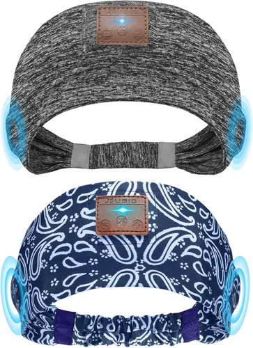 Vista 7 de Paquete de 2 auriculares para dormir, diadema con altavoces finos Negro&gris