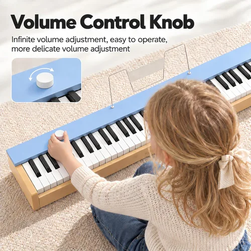 Vista 2 de Piano digital para principiantes, teclado semi ponderado de 88 teclas Azul claro