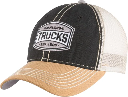 Vista 3 de Mack Trucks Est. 1900 Gorra de malla de camionero Snapback de dos tonos negro y caqui, NegroCaqui
