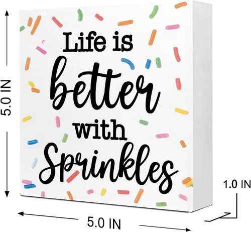 Vista 2 de Letrero de madera con texto en inglés "Life with Sprinkles", decoración de casa de muñecas, divertido letrero de madera para panadería, guardería