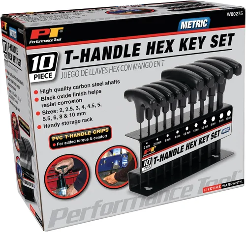 Vista 7 de Performance Tool W80275 Juego de llaves Allen métricas con mango en T de 10 piezas, juego de llaves hexagonales de brazo largo
