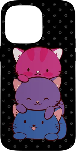 Vista 21 de Funda para iPhone 16 Bisexual Pride Kawaii Kitty Cat Stack Anime
