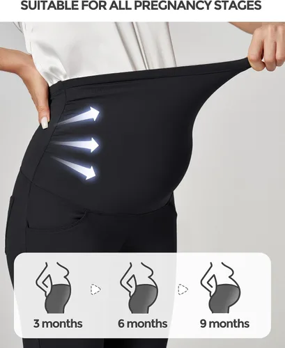 Vista 2 de Ewedoos Pantalones de maternidad pantalones de trabajo laterales fruncidos con bolsillos sobre el vientre, pantalones de vestir de embarazo