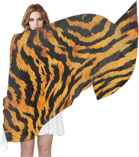 Vista 3 de Bufanda de seda para mujer, diseño retro de tigre, ligera, cuello largo, bufanda suave a la moda, chal para damas, niñas y hombres