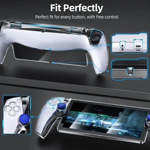 Vista 2 de Funda protectora mejorada para PlayStation Portal con protector de pantalla y joysticks, funda de policarbonato duro ultra transparente