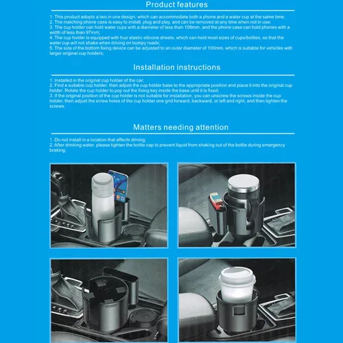 Vista 4 de AOYEBO Expansor universal de portavasos – Base ajustable para botellas grandes y soporte para teléfono, adaptador de soporte de bebida de coche