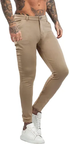 Vista 2 de Pantalones de vestir para hombre, ajustados, elásticos, a cuadros, pierna ajustada