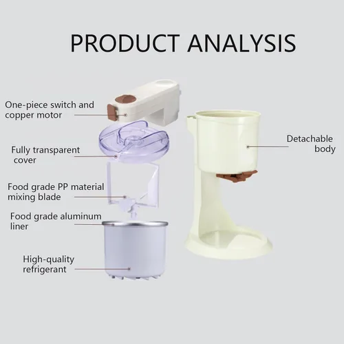 Vista 6 de Máquina de helado suave, 1 litro para el hogar, máquina de helados para el hogar, fácil de operar, precongelar, paleta mezcladora de tazón
