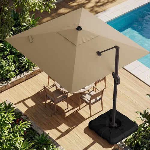 Vista 23 de Sombrilla voladiza para patio, 9 x 12 pies, sombrilla giratoria Beige