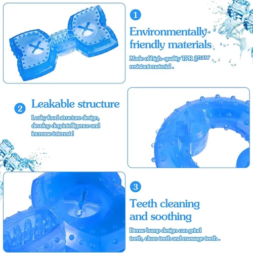 Vista 2 de Hungdao 2 anillos de dentición para cachorros, juguete de dentición congelable para perros, juguete masticable refrescante para cachorros, perros