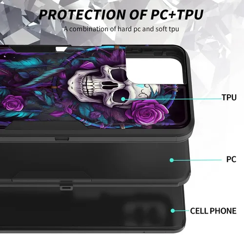 Vista 2 de Funda para Revvl 6 Pro 5G, híbrida de doble capa (tapa a prueba de polvo integrada) (soporte magnético para automóvil) a prueba de golpes