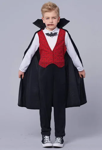Vista 4 de IKALI Disfraz de vampiro para niños y niñas, Drácula de Halloween con capa