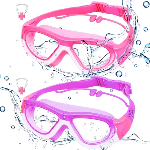 Vista 8 de Vvinca Gafas de natación para niños de 3 a 12 años, diseño mejorado 2024 con tapón para la oreja y la nariz, visión amplia, antivaho sin fugas