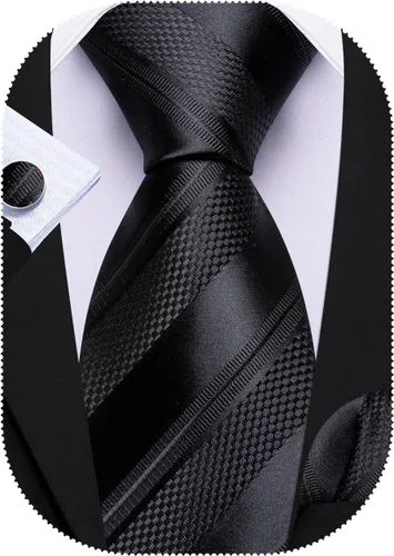Vista 83 de Barry.Wang Juego de corbatas para hombre, corbata de seda a rayas, tejido a cuadros, gemelos formales, negocios, boda