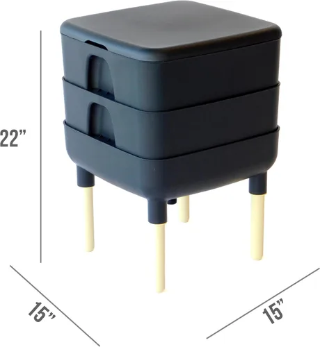Vista 8 de FCMP Outdoor - The Essential Living Composter, contenedor de 2 bandejas para vermicompostador de gusanos (HF-LC4000v2-BLK) negro