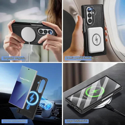 Vista 4 de SkyEagle Funda Cartera magnética desmontable compatible con Magsafe para Samsung Galaxy Z Fold 7 con tarjetero Protector de pantalla integrado