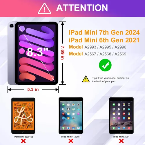 Vista 2 de DTTO Funda para iPad mini 7 (A17 Pro) 2024 / iPad mini 6 2021 de 8.3 pulgadas con soporte para lápiz, cubierta magnética de pie multiángulo