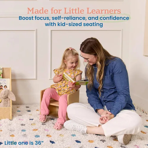 Vista 3 de ECR4Kids Silla cúbica multiusos de madera curvada, muebles para niños, natural