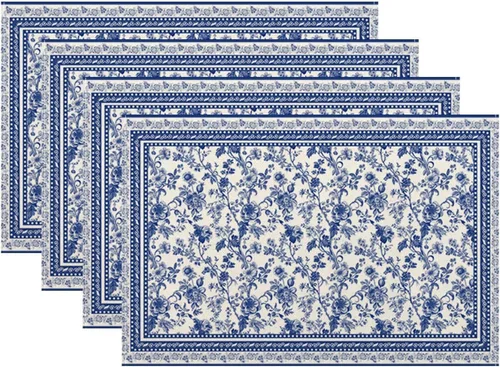 Vista 9 de Juego de 4 manteles individuales florales de 12 x 18 pulgadas, diseño de flores silvestres, acuarela, lavables, manteles decorativos de tela de lino