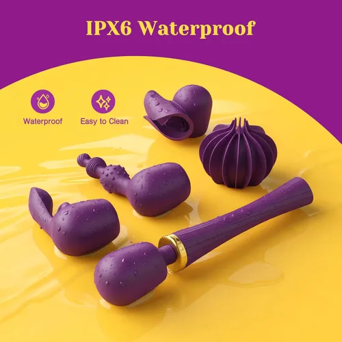 Vista 8 de Kit de Vibrador de Varita Tracy's Dog, Masajador Inalámbrico con 4 Accesorios de Silicona para Estimulación del Clítoris, Punto G, Anal y Pene