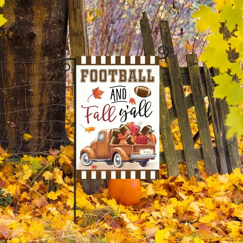 Vista 5 de Banderas de jardín de otoño de Acción de Gracias de bienvenida para decoraciones exteriores, camión de fútbol y otoño con hojas de arce, bandera