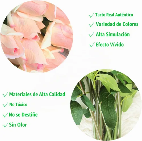 Vista 3 de 12 capullos de rosas artificiales de aspecto real, 22 pulgadas de tacto real, flor artificial de diseño realista con pétalos de tacto real, brote