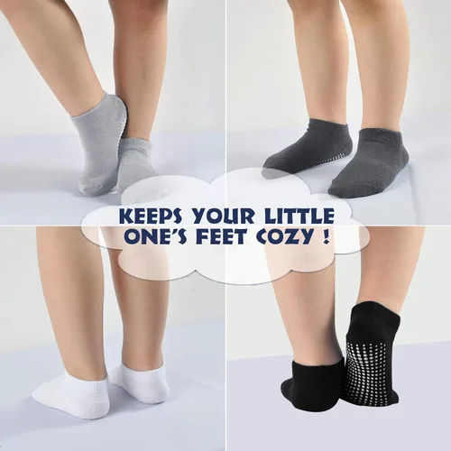 Vista 5 de EPEIUS Calcetines de bebé de corte bajo antideslizantes para recién nacidos, niños y niñas, calcetines tobilleros con empuñaduras, 12 pares