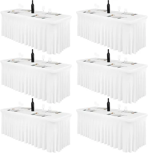 Vista 10 de Pesonlook Paquete de 2 faldas de mesa de elastano para mesas rectangulares de 6 pies, mantel elástico ajustable color negro, de 30 x 72 pulgadas