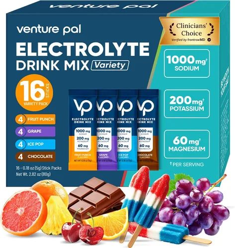Vista 13 de Venture Pal - Paquetes de electrolitos de alto sodio sin azúcar en polvo - Paquetes de hidratación con sodio, potasio y magnesio Cero calorías