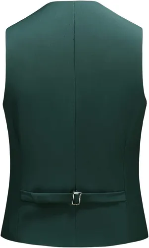Vista 2 de UNINUKOO Chaleco de traje para hombre, ajustado, vestido formal, chaleco casual de cuatro botones, chaleco de traje de esmoquin