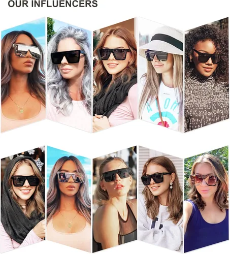 Vista 2 de SOJOS SJ2117 - Gafas de sol cuadradas grandes para mujer marco grueso parte superior plana con espejo lentes siamesas tamaño más grande