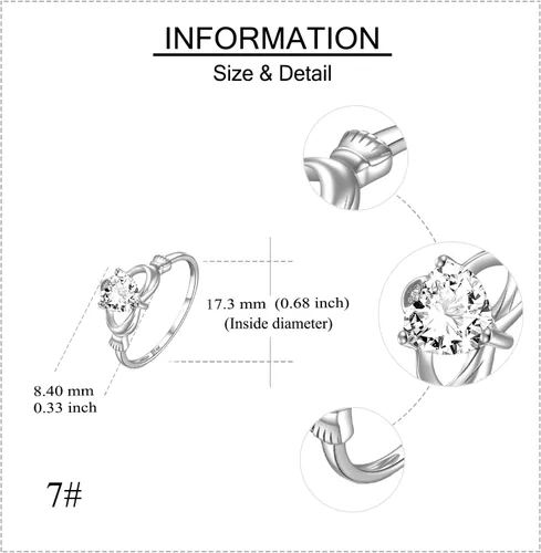 Vista 10 de ELFRONT Anillo de corazón de Claddagh irlandés de oro macizo de 14 quilates, joyería celta con moissanita para mujer, lealtad, promesa, compromiso
