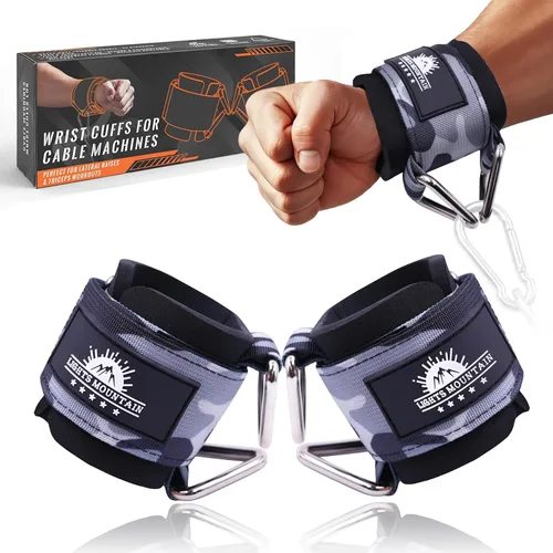 Vista 8 de Puños ajustables para muñeca de neopreno con correas acolchadas para equipos de entrenamiento de fuerza con máquinas de cable