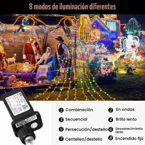 Vista 2 de Guirnalda de luces de estrella para decoración de Navidad al aire libre, 317 luces LED de 11.5 pies con 8 modos de iluminación de memoria y Varios